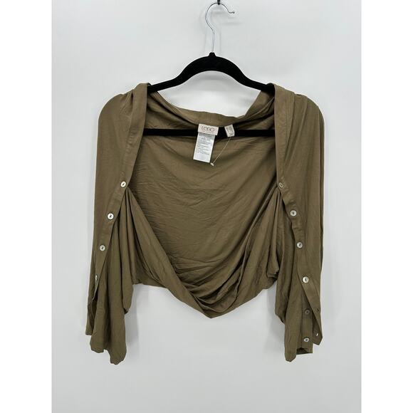 LOGO by Lori Goldstein Cardigan Scarf Button Sleeve Women M/L Green Stretch - Picture 1 of 5